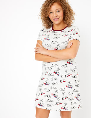 Chemise de nuit courte en coton &agrave; imprim&eacute; Snoopy&trade;