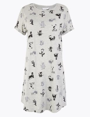 Chemise De Nuit Courte A Imprime Chat Style Yoga