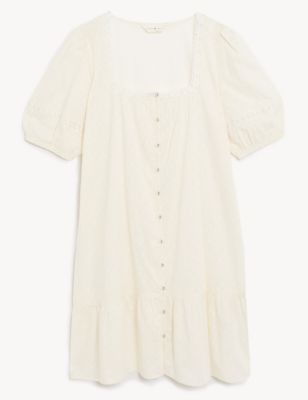 Pure Cotton Lace Square Neck Dress