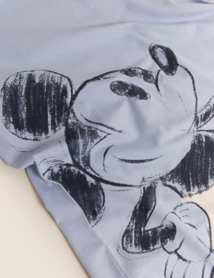 M&S Womens Mickey Mouse™ Cotton Short Nightdress - 10 - Faded Blue, Faded Blue