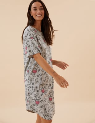 

Womens M&S Collection Kurzes Nachthemd mit hohem Baumwollanteil und Mickey™-Motiv - Grey Mix, Grey Mix