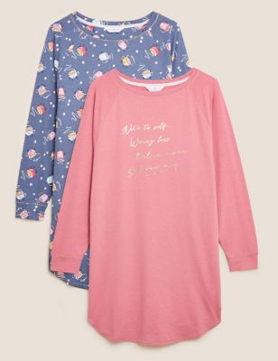 

Womens M&S Collection 2pk Cotton Rich Short Nightdresses - Pink Mix, Pink Mix