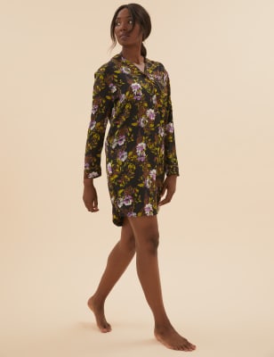 Satin Floral Short Nightshirt