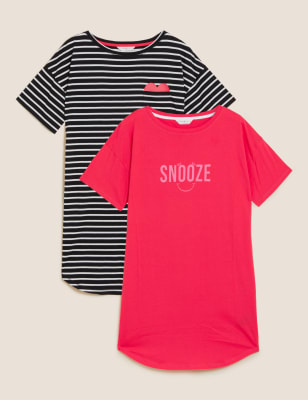 

Womens M&S Collection 2 Pack Pure Cotton Short Nightdresses - Black Mix, Black Mix