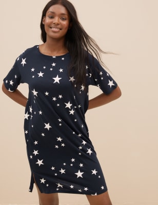 

Womens M&S Collection Cotton Modal Star Short Nightdress - Navy Mix, Navy Mix