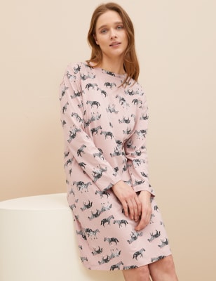

Womens M&S Collection Nachthemd aus reiner Baumwolle mit Zebramuster - Antique Rose, Antique Rose