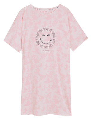 

Womens M&S Collection Kurzes Baumwollnachthemd mit SmileyWorld®-Muster - Soft Pink, Soft Pink
