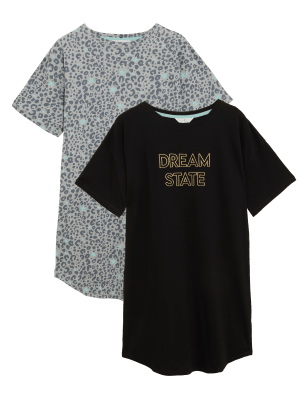 

Womens M&S Collection 2pk Cotton Rich Printed Nightdresses - Sea Green, Sea Green