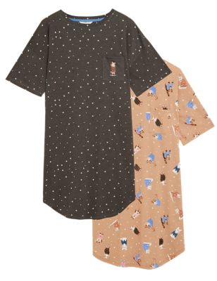 

Womens M&S Collection 2pk Cotton Rich Cat Print Nightdresses - Charcoal Mix, Charcoal Mix