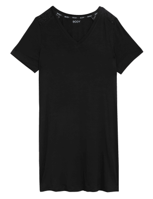 

Womens BODY Body Soft™ Lace Panel Short Nightdress - Black, Black