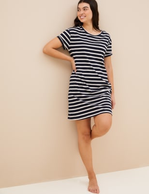 Marks And Spencer Womens M&S Collection Pure Cotton Striped Short Nightdress - Navy Mix, Navy Mix