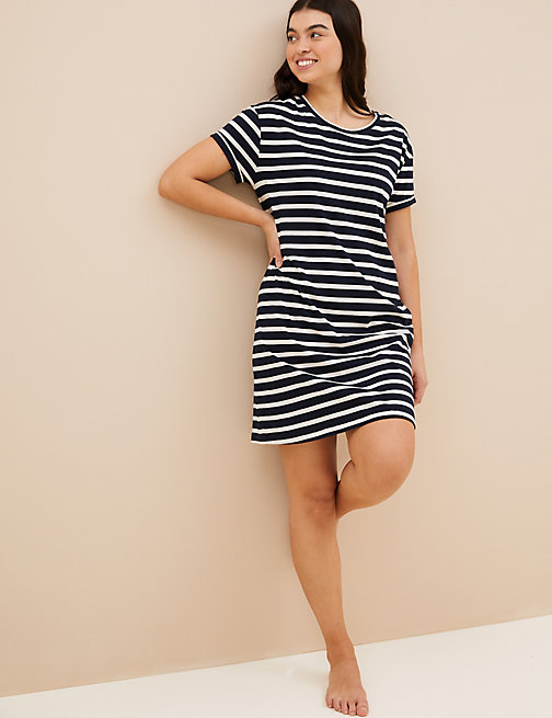 Marks And Spencer Womens M&S Collection Pure Cotton Striped Short Nightdress - Navy Mix, Navy Mix
