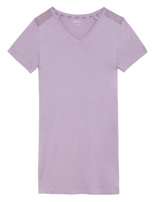 

Womens BODY Body Soft™ Lace Panel Short Nightdress - Dusted Lilac, Dusted Lilac