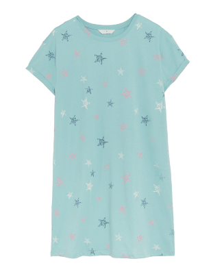 

Womens M&S Collection Pure Cotton Star Print Short Nightdress - Sea Green, Sea Green