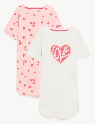 2pk Cotton Rich Heart Short Nightdresses