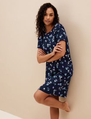 

Womens M&S Collection Pure Cotton Floral Short Nightdress - Navy Mix, Navy Mix