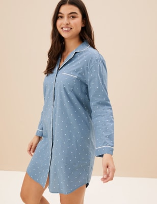 

Womens Body Pure Cotton Polka Dot Nightshirt - Light Blue, Light Blue
