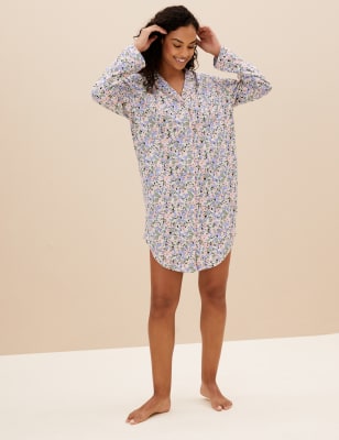 

Womens M&S Collection Cotton Rich Floral Short Nightshirt - Ivory, Ivory