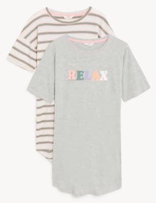 

Womens M&S Collection 2pk Cotton Rich Printed Short Nightdresses - Grey Mix, Grey Mix