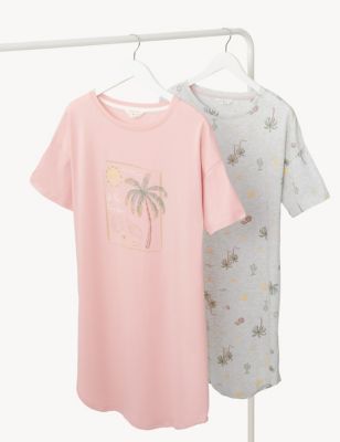 

Womens M&S Collection 2pk Cotton Rich Printed Nightdresses - Pink Mix, Pink Mix