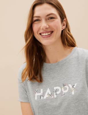 Cotton Rich Happy Slogan Short Nightdress - LU