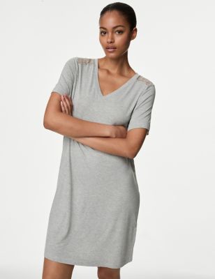 Body By M&S Womens Body Soft Lace Detail Nightdress - Grey, Grey,Black,Dark Teal