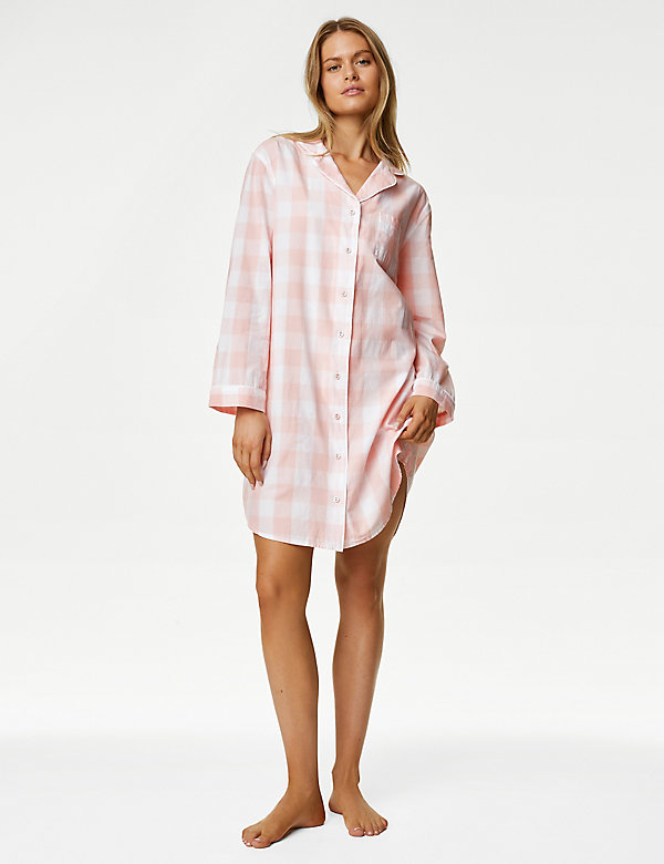 Pure Cotton Checked Nightshirt - GR