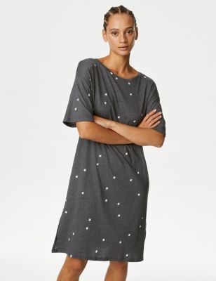Cotton Modal Star Print Nightdress - DK