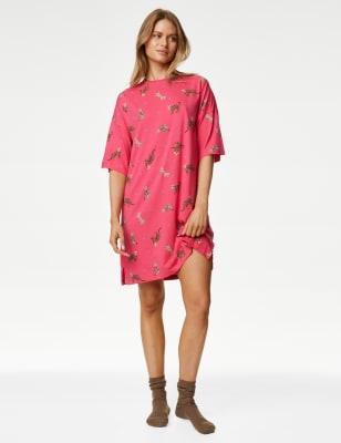 

Womens M&S Collection Cotton Modal Cat Print Nightdress - Pink Mix, Pink Mix