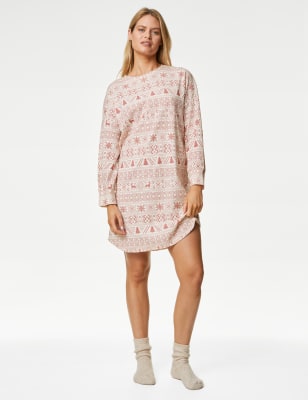 Women's Fairisle Waffle Family Christmas Nightdress - JE