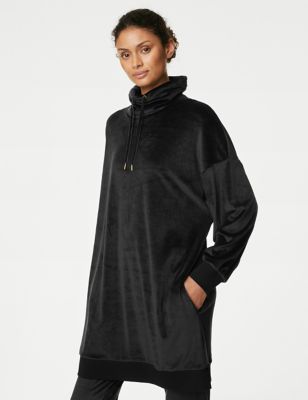 

Womens M&S Collection Flexifit™ Velour Short Lounge Dress - Black, Black