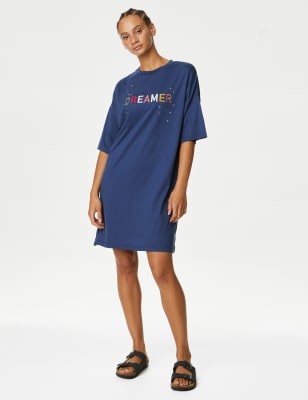 

Womens M&S Collection Dreamer Slogan Nightdress - Indigo Mix, Indigo Mix