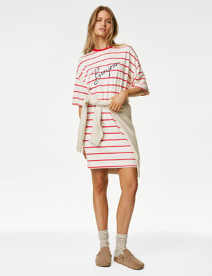 

Womens M&S Collection Cotton Modal Striped Nightdress - Red Mix, Red Mix