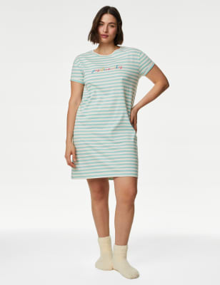 

Womens M&S Collection Pure Cotton Positive Vibes Slogan Nightdress - Sea Green, Sea Green