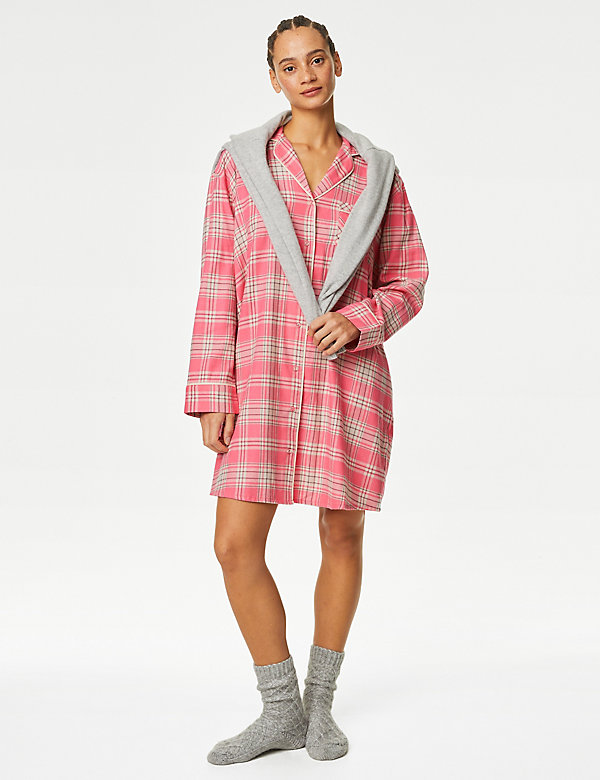 Cotton Blend Checked Nightshirt - JE