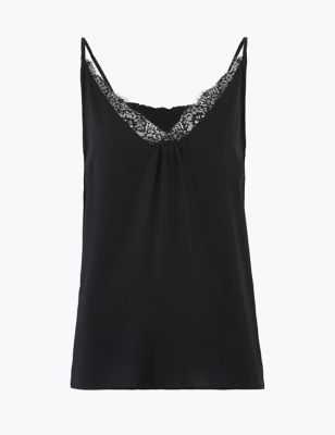 Lace-trimmed Camisole Top - White/black - Ladies