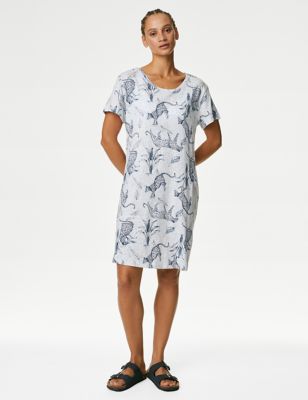 

Womens M&S Collection Cool Comfort™ Printed Short Nightdress - White Mix, White Mix