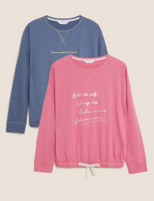 

Womens M&S Collection 2pk Cotton Rich Worry Less and Brunch Tops - Pink Mix, Pink Mix