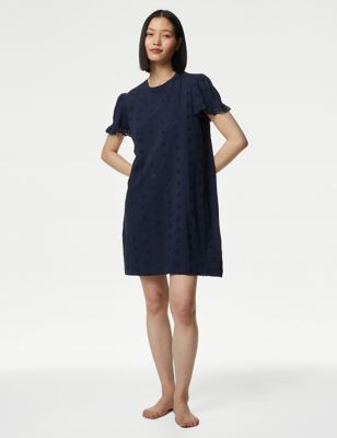 

Womens M&S Collection Pure Cotton Broderie Nightdress - Navy, Navy