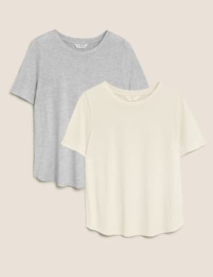 

Womens M&S Collection 2 Pack Cotton Modal Sleep Tee - Cream Mix, Cream Mix