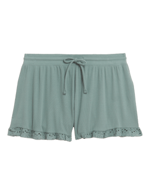 

Womens M&S Collection Cotton Rich Broderie Trim Pyjama Shorts - Dusty Green, Dusty Green