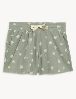 Cotton Blend Palm Print Pyjama Shorts