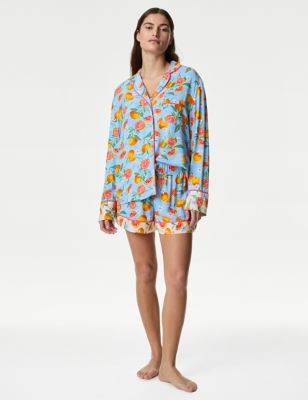 M&S Womens Floral Pyjama Shorts - 6 - Cornflower Mix, Cornflower Mix