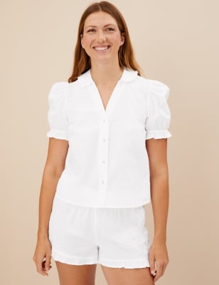 

Womens M&S Collection Pure Cotton Dobby Pyjama Shorts - White, White