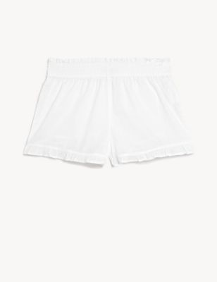 M&S Womens Pure Cotton Dobby Pyjama Shorts - 10 - White, White