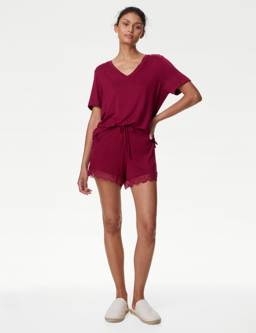 Body Soft™ Lace Trim Pyjama Shorts image 1
