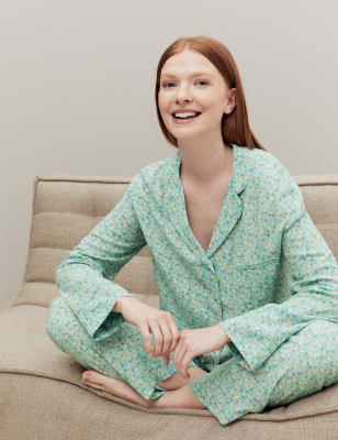 

M&S X GHOST Parte de arriba de pijama floral con cuello de solapaWomens - Teal Mix, Teal Mix