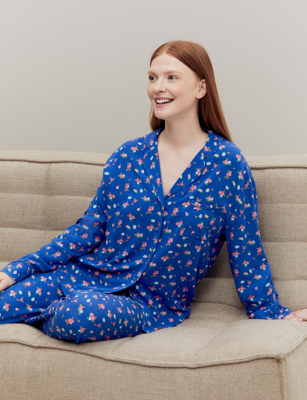Floral Print Revere Collar Pyjama Top image 1