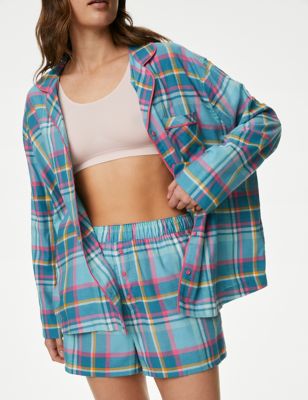 

Womens M&S Collection Cotton Blend Checked Pyjama Shorts - Blue Mix, Blue Mix
