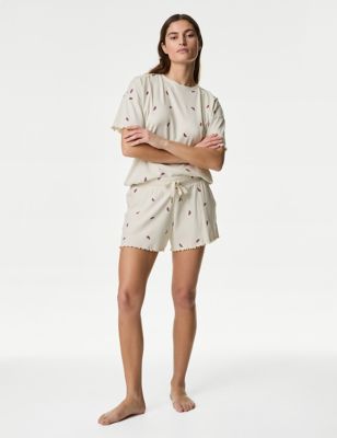 Cotton Rich Ribbed Lounge Pyjama Shorts - LV
